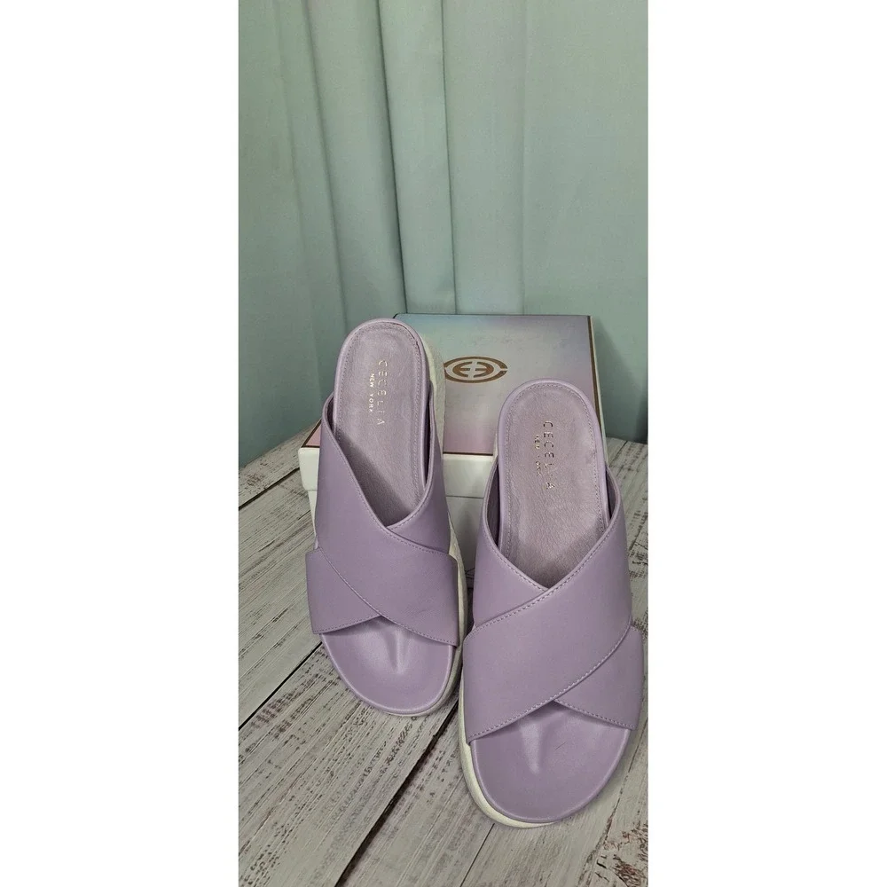 Cecelia New York Uma Lilac Purple Leather Crisscross Platform Slide Sandals 6.5B